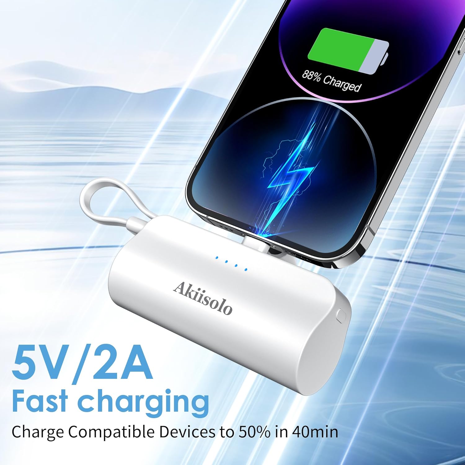 Portable Charger Power Bank For iPhone With Dual Infterface, Real 5000mAh , Mini Phone Charger Battery Pack Fast Charging Compatible with iPhone 15/14/14 Pro Max/14 Plus/13/12/11/X/8/7/6, More (white) - Image 2