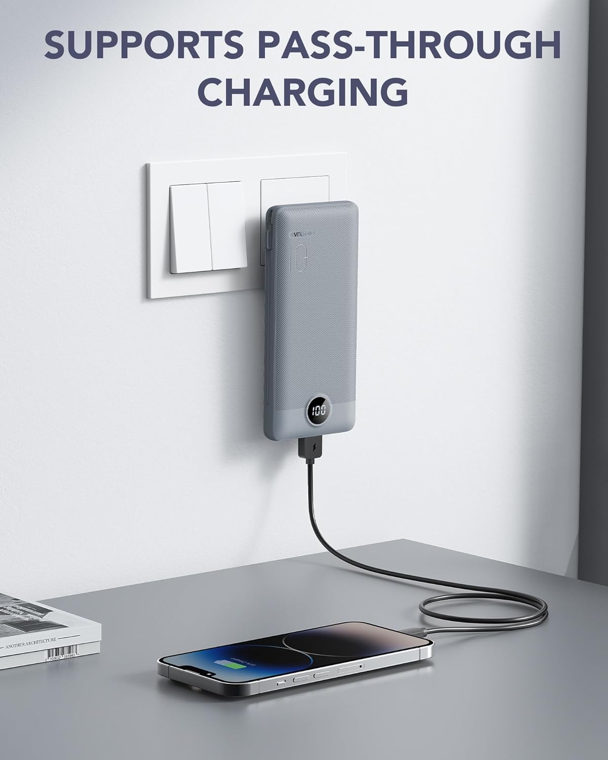 VRURC Portable Charger Built-in Cables and AC Wall Plug, USB C Power Bank 10000mAh, Portable Phone Charger Compact Lightweight External Battery Pack for Smart Phones, Tablets etc-Grey - Image 9